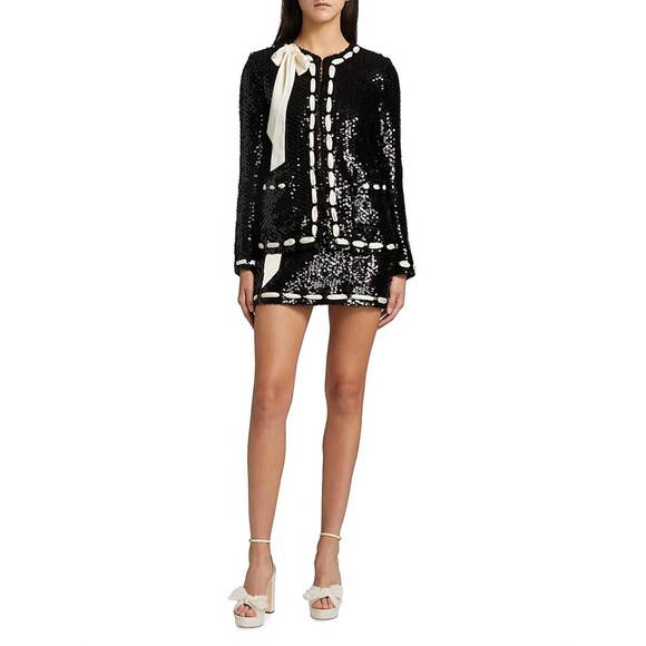 NEW LOVESHACKFANCY rosina ribbon sequin jacket in black - Picture 5 of 6